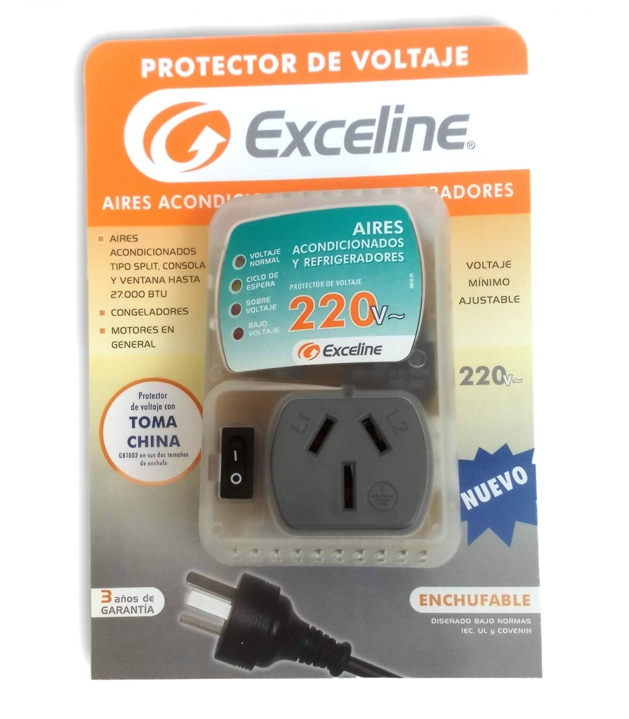 PROTECTOR  220V, GSM-RE220CS, TOMA CHINA GB1002, ENCHUFABLE  EXCELINE