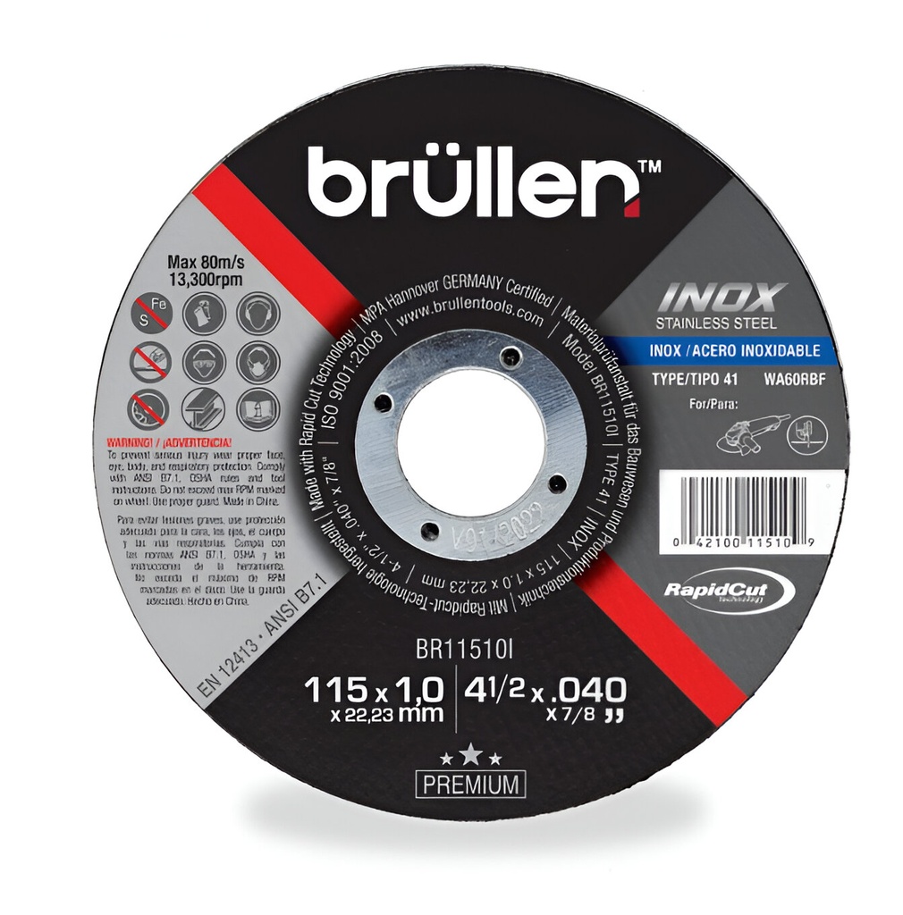 DISCO CORTE FINO 7" METAL/INOX, BRULLEN