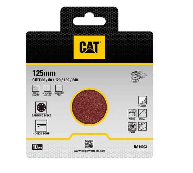 JUEGO DE 10 HOJAS LIJA 125mm, GRANO 60/802/120/180/240,  DA014003, CAT