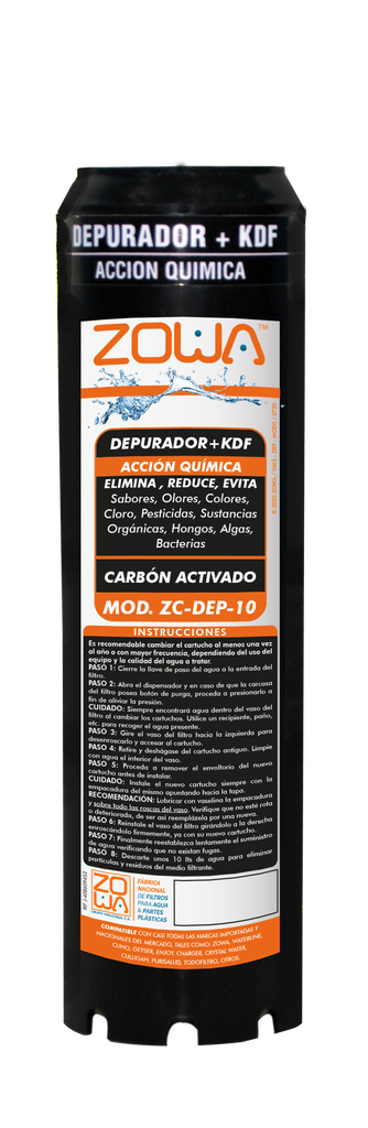 CARTUCHO 10" X 2,5" DEPURADOR + KDF (CR-117),  ZOWA