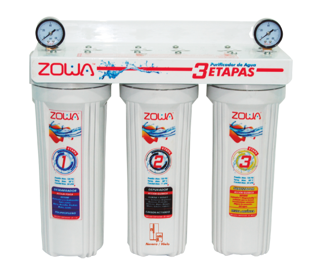 SISTEMA DE PURIFICACION 3 ETAPAS + MANOMETRO,  ZOWA - USO DOMESTICO -