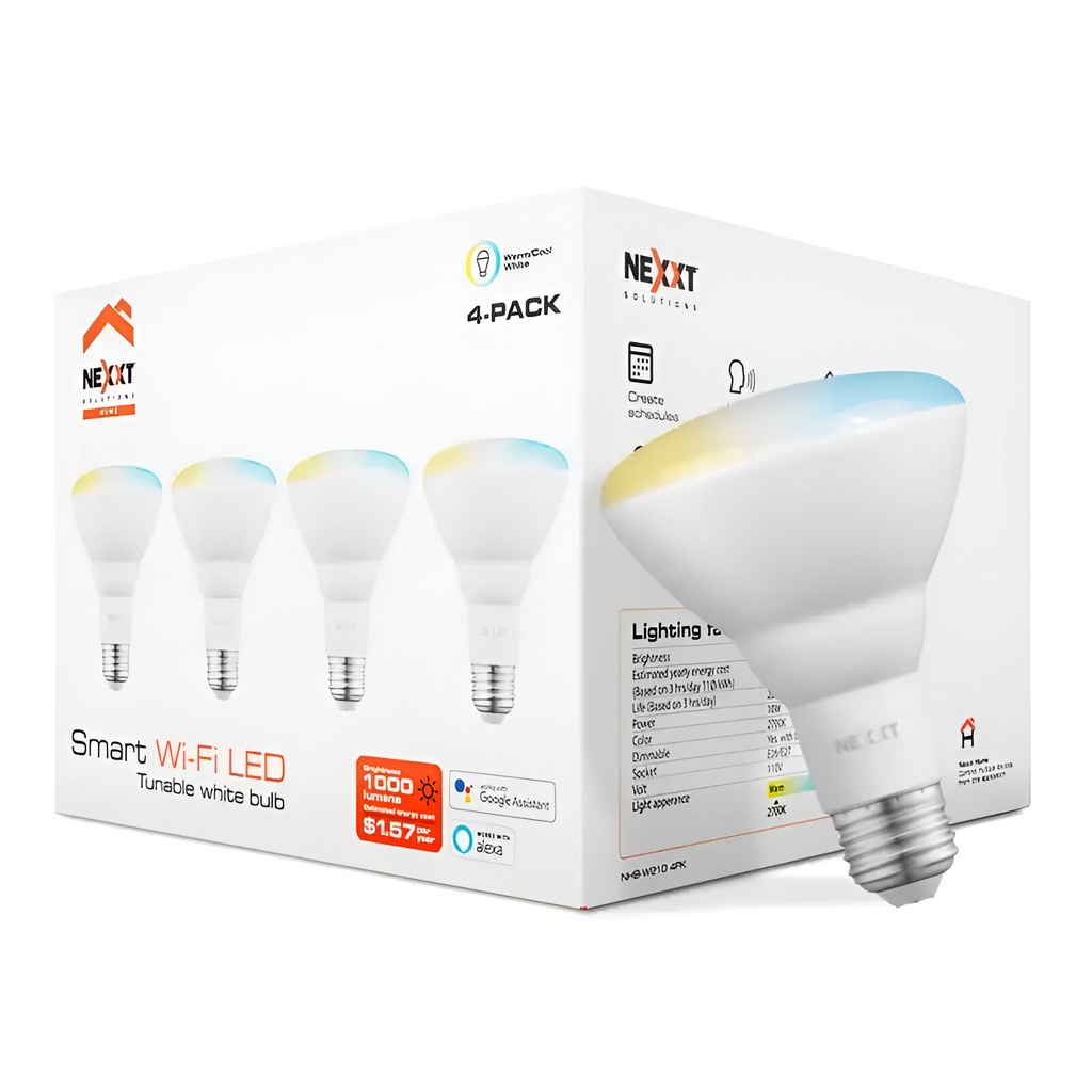 BOMBILLO LED 110V-BR30 REGULABLE WIFI EMP BLANCO 4PACK  NHBW2104PK  NEXXT                                               