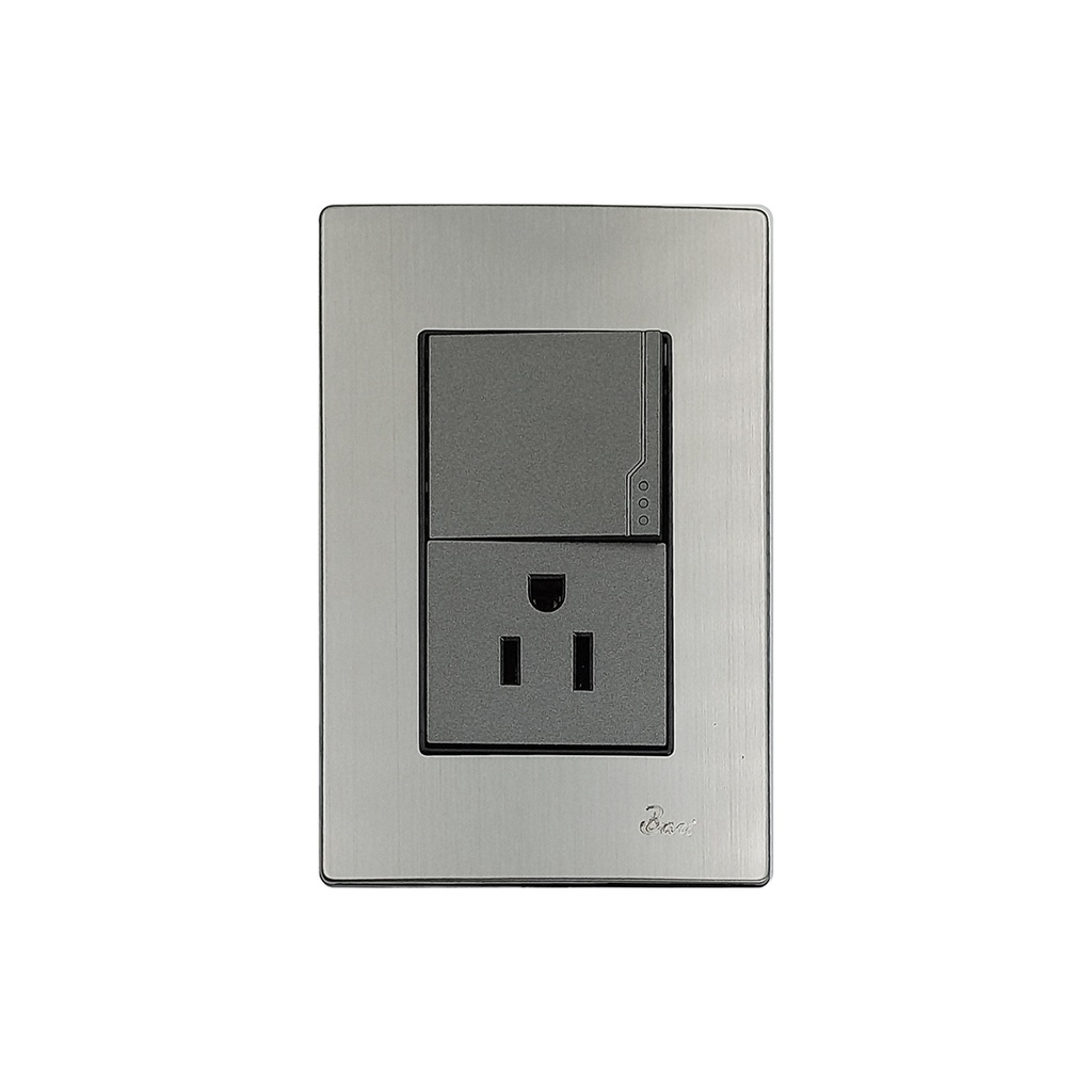 INTERRUPTOR+TOMA CON TIERRA SERIE INOX  BARI                                                                            