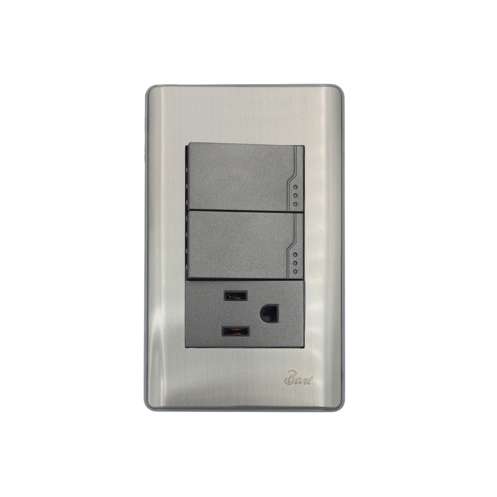 INTERRUPTOR DOBLE+TOMA CON TIERRA SERIE METALLO  BARI                                                                   