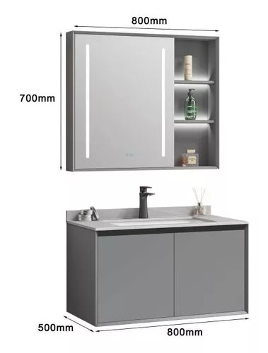 GABINETE ESPEJO 50X80 C/LAVAMANOS+GRIFERIA+KIT +TORNILLOS, KDGW50E, KUBO                                               