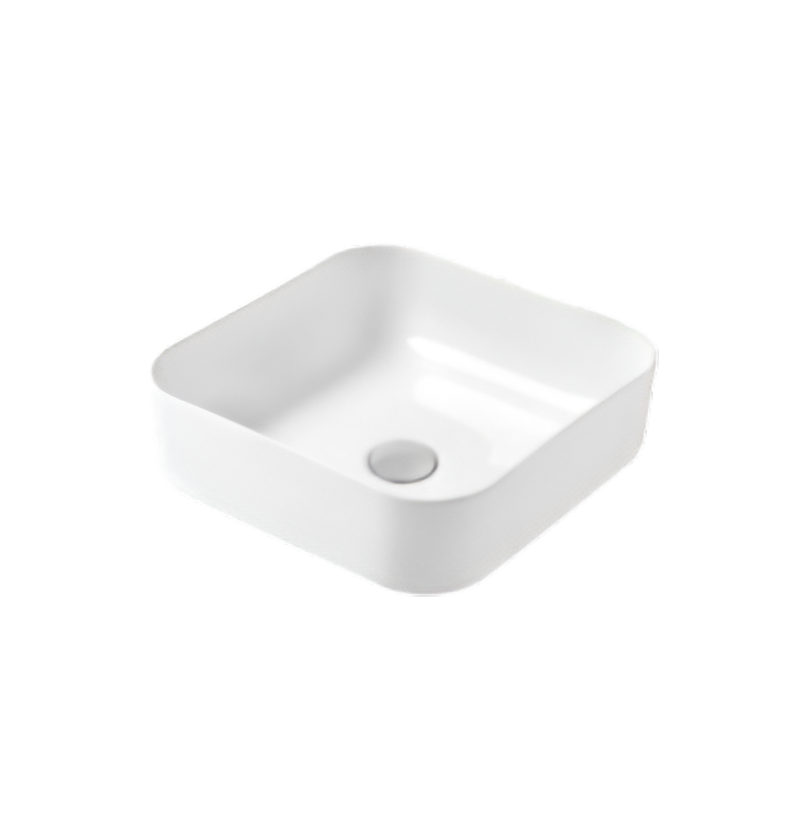 LAVAMANOS DE CERAMICA SOBREPUESTO 42X42X18 CM, METALES ALEADOS