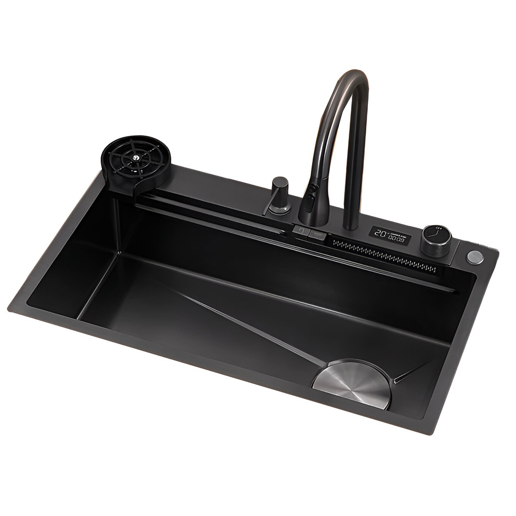 FREGADERO MULTIFUNCIONAL NEGRO UNA TINA, 75X46X22 CM ACERO INOXIDABLE DIAMANTE SOBRE TOPE, FRE.01.15,  BARI             