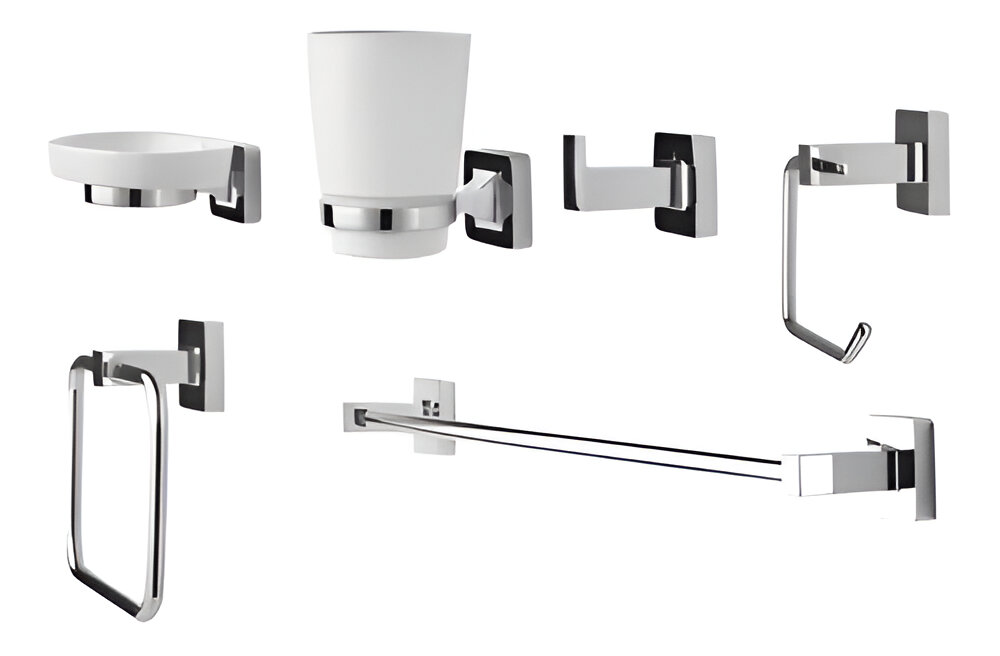 JUEGO ACCESORIOS BAÑO CUADRADO 6 PZAS LAGO MHILER