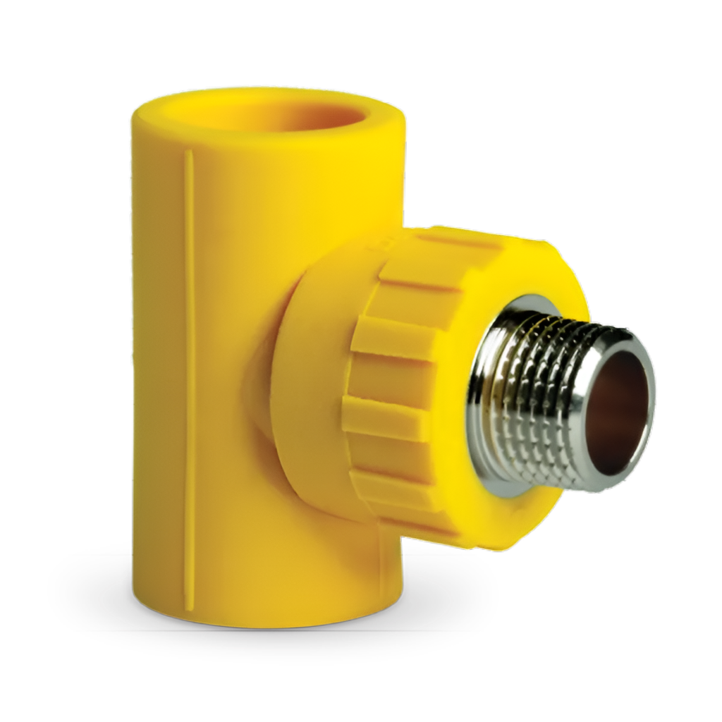 TEE CON ROSCA MACHO 20 MM X 1/2", LINEA AMARILLA, DONSEN                                                                