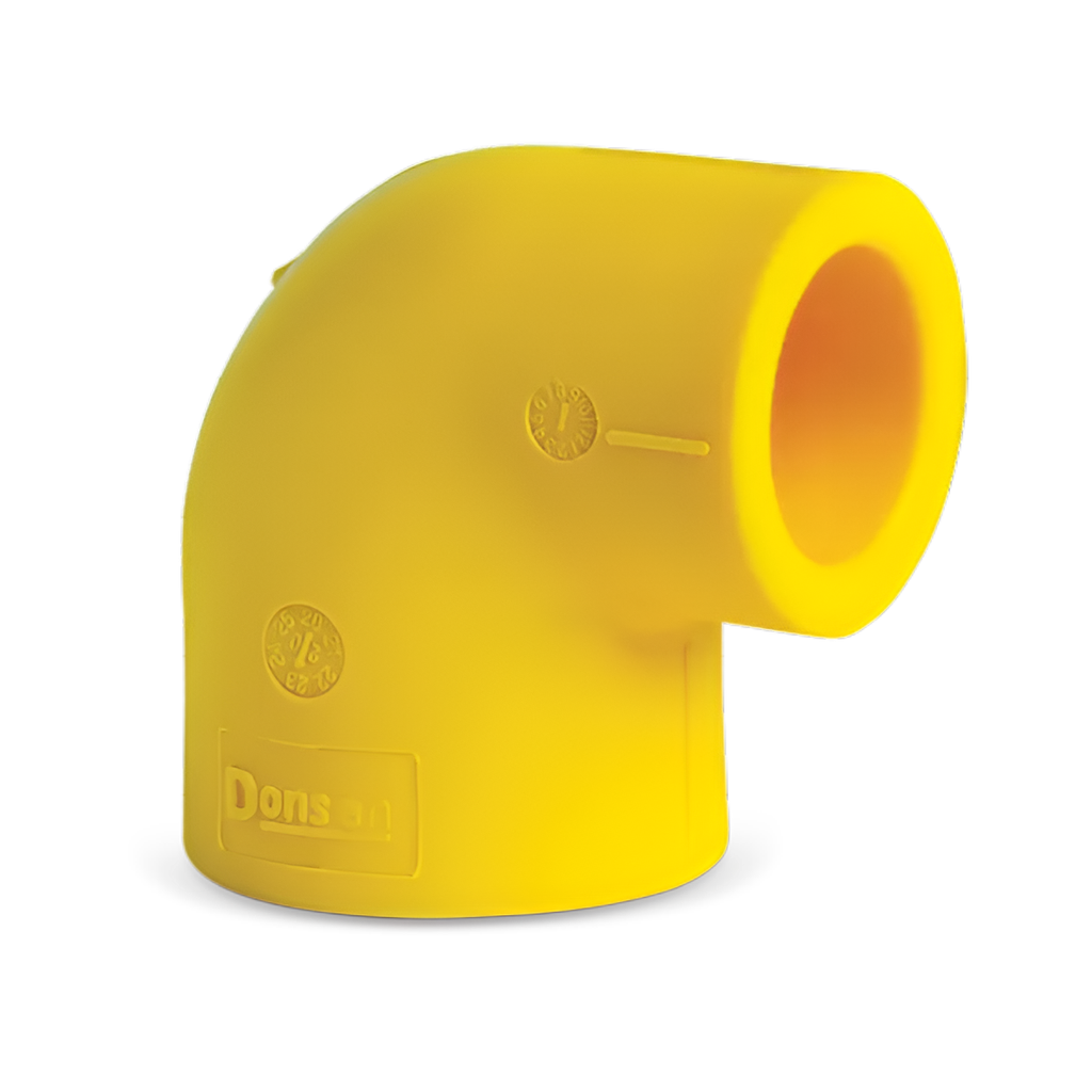 CODO DE 90 GRADOS (REDUCCIÓN LISA) DE 32 X 20 MM, LINEA AMARILLA, DONSEN