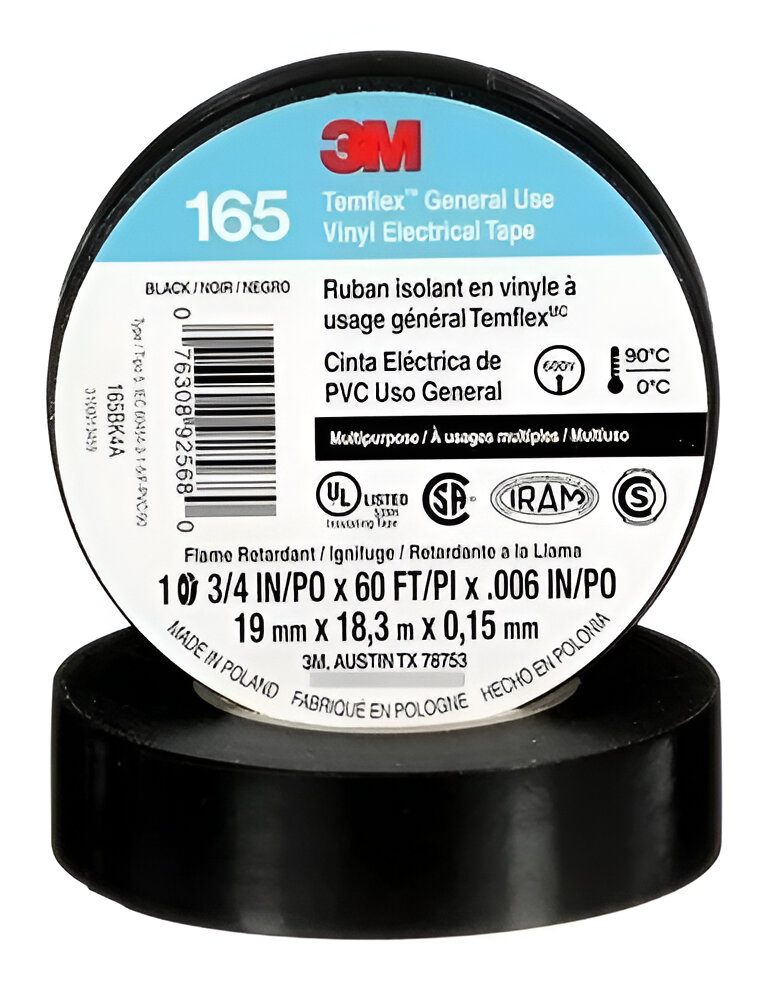 CINTA AISLANTE 3M TEAMFLEX 165 COLOR NEGRO 3/4" X 18,3mts