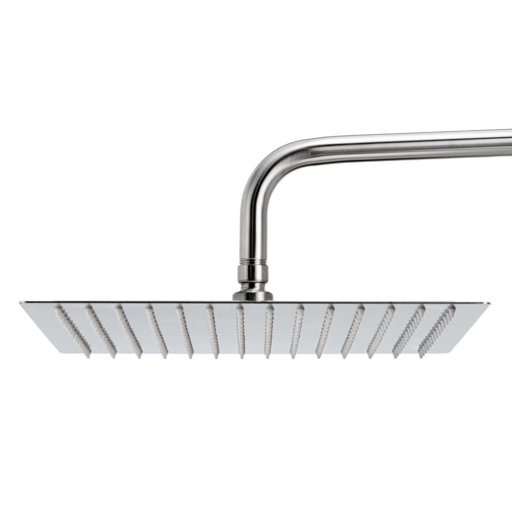 REGADERA CUADRADA ULTRADELGADA 12", SATINADA, C/TUBO, BD-HLFL12, OMEGA