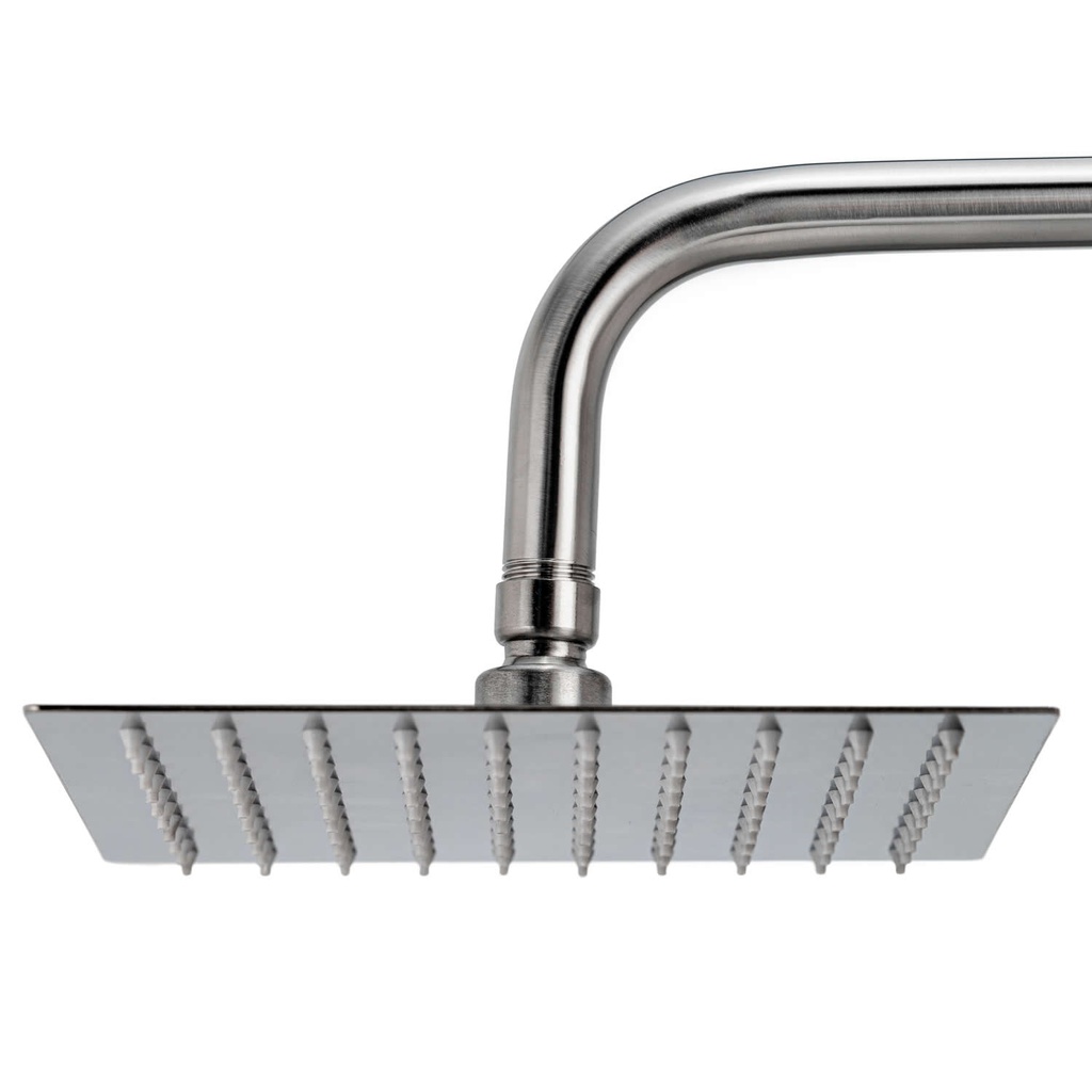 REGADERA CUADRADA ULTRADELGADA 8", SATINADA, C/TUBO, BD-HLFL8, OMEGA