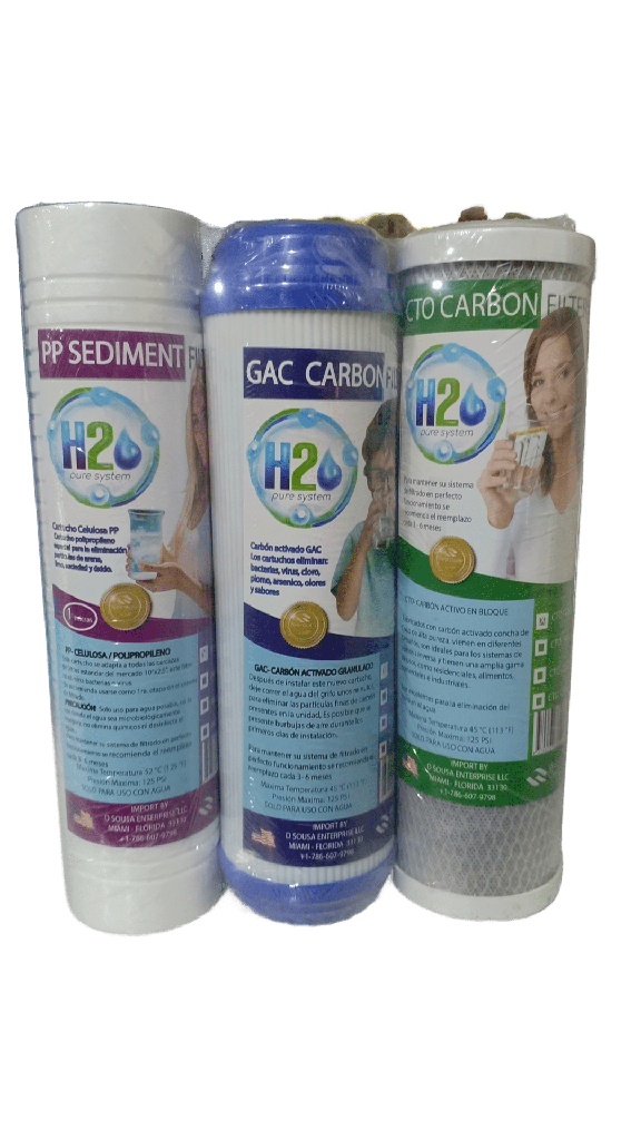 THREE PACK CARTUCHOS  P/FILTRO  CELULOSA/CARBON CBK/CARBON DEPURADOR H2O