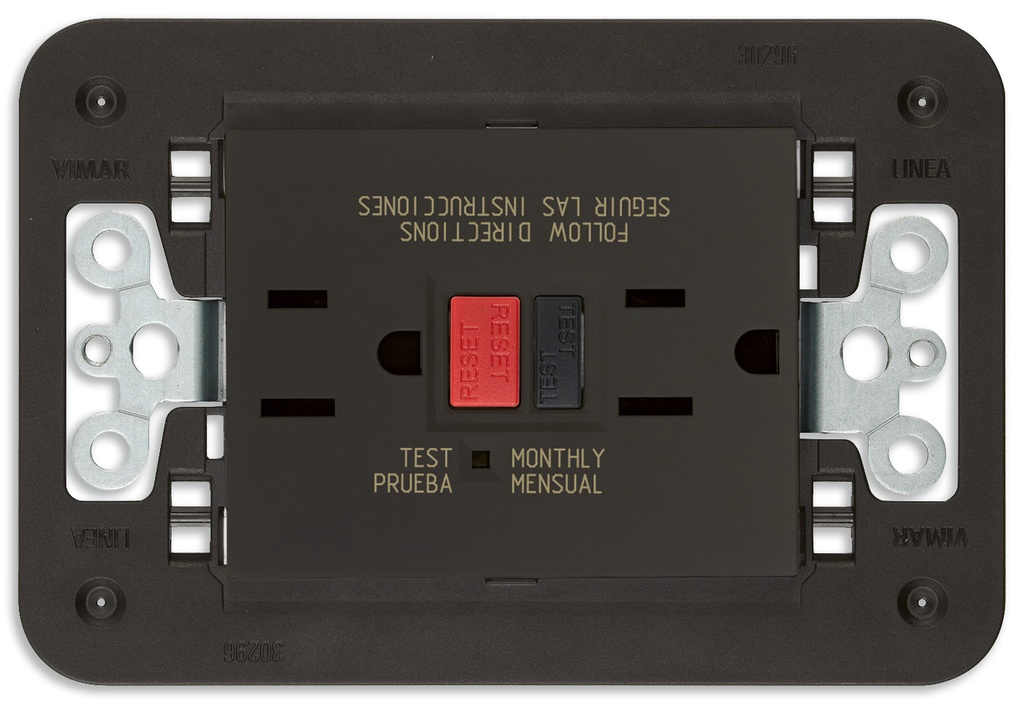 TOMACORRIENTE DOBLE 2P+T 15A AMERICANO C/GFCI NEGRO LINEA VIMAR