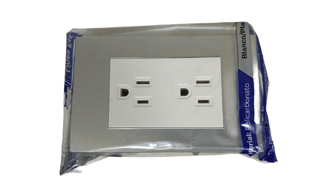 RECEPTACULO DOBLE C/TIERRA 15AMP - 125V BLANCO METALICO PLATA,TANIA