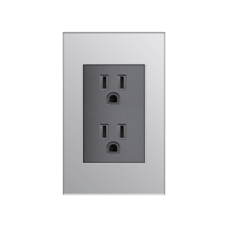 RECEPTACULO DOBLE C/TIERRA 15AMP - 125V NEGRO METALICO PLATA,TANIA