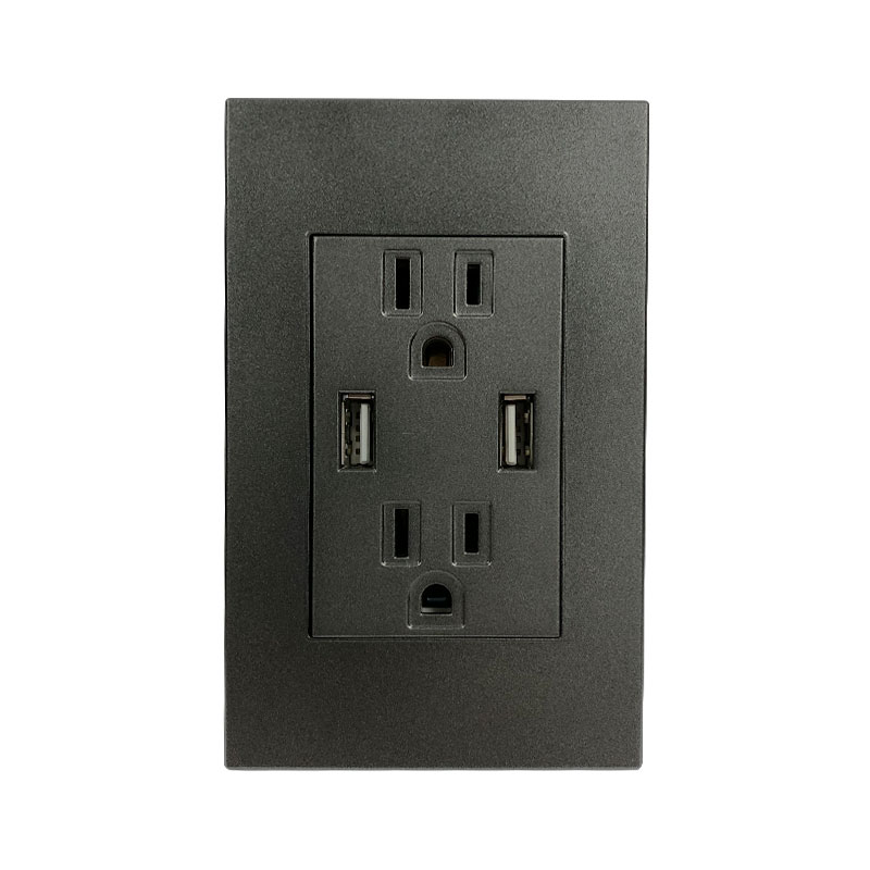 TOMA DOBLE CON TIERRA 15AMP + TOMA DOBLE USB TIPO C/A  3.0A - 15A/125V NEGRO,TANIA