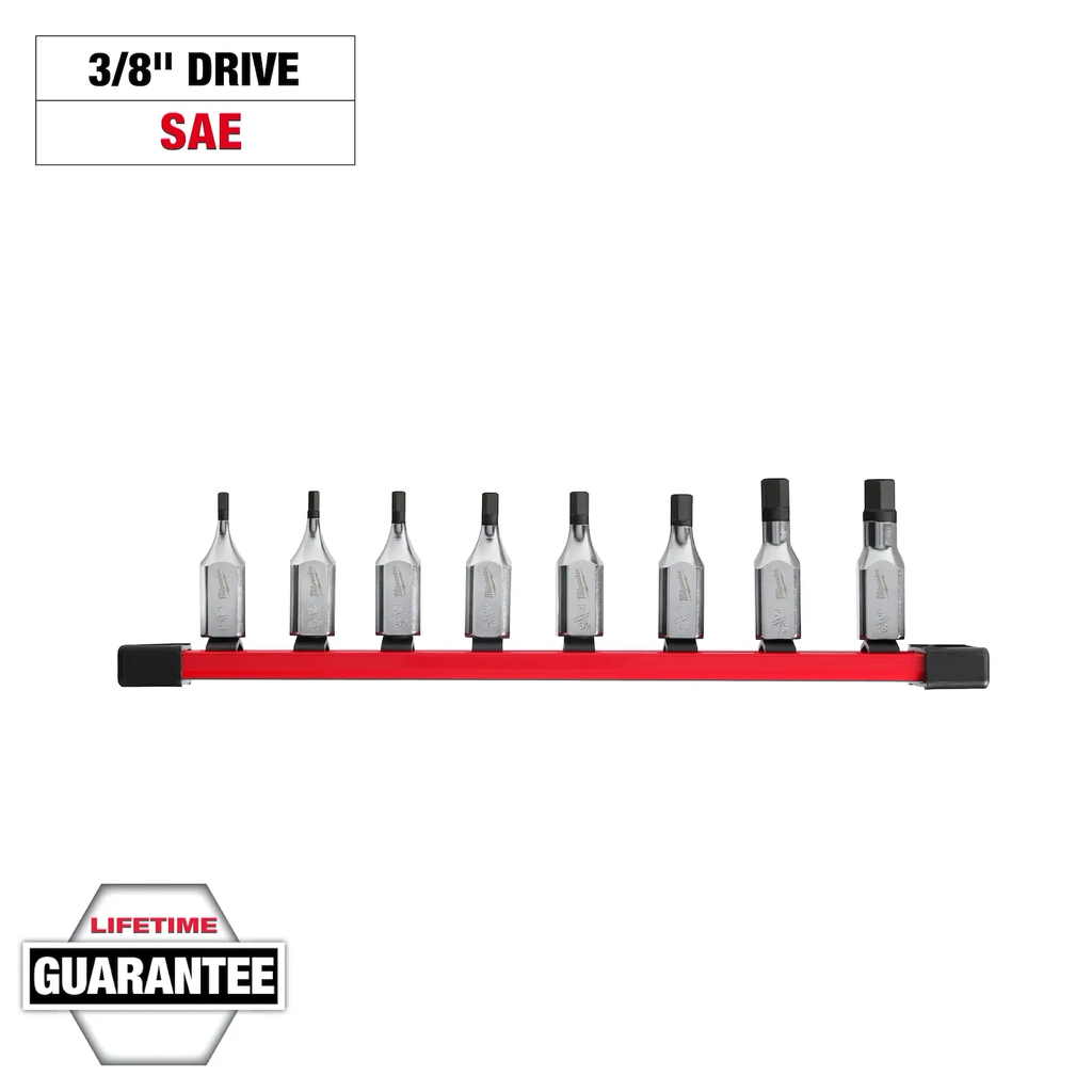 JUEGO DE DADOS C/PUNTAS HEXAGONALES 8 PZAS 3/8" MILWAUKEE