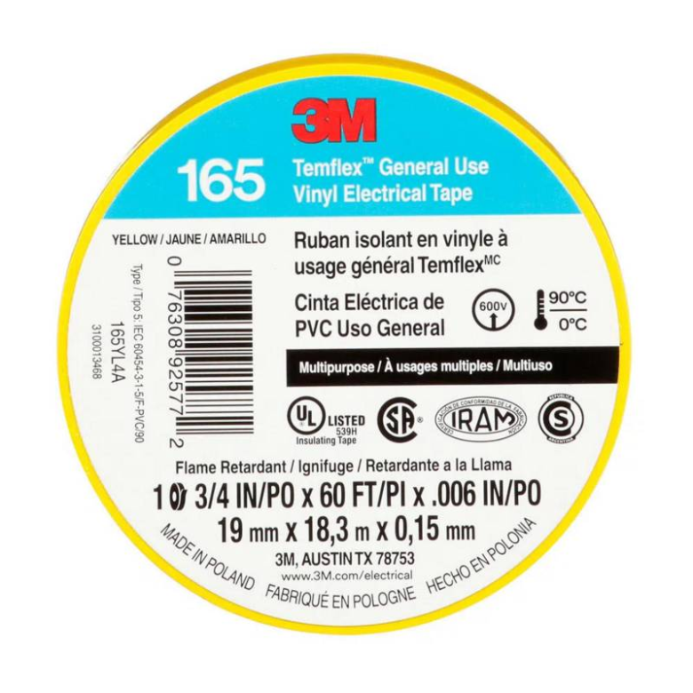 CINTA AISLANTE 3M TEAMFLEX 165 COLOR AMARILLO 3/4" X 18,3mts