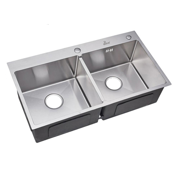 FREGADERO DOBLE TINA ACERO INOX SOBRE TOPE 82X45X22CM BARI 