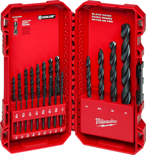 [31.01.48-89-2801] JUEGO DE MECHAS OXIDO NEGRO THUNDERBOLT 1/16"-1/2" 21 PZAS  MILWAUKEE                                                       
