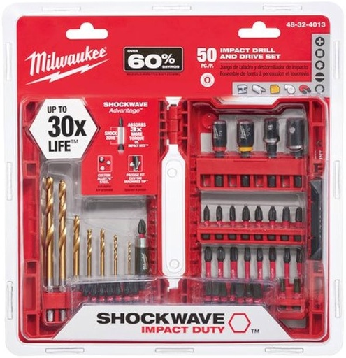 [31.01.48-32-4013] JUEGO DE MECHAS Y PUNTAS DE IMPACTO DE 50 PIEZAS MILWAUKEE