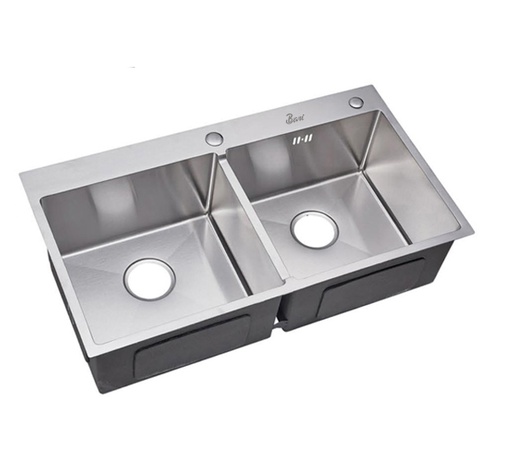 [79.77.FRE.01.02] FREGADERO DOBLE TINA ACERO INOX SOBRE TOPE 82X45X22CM  BARI                                                             