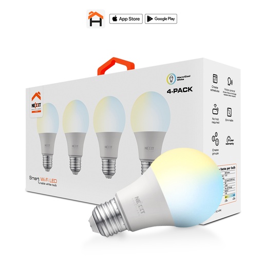 [91.03.NHBW1104PK] BOMBILLO LED 110V-A19 REGULABLE WIFI EMP BLANCO 4PACK  NHBW1104PK  NEXXT                                                