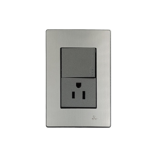 [60.15.INT0208] INTERRUPTOR+TOMA CON TIERRA SERIE INOX  BARI                                                                            