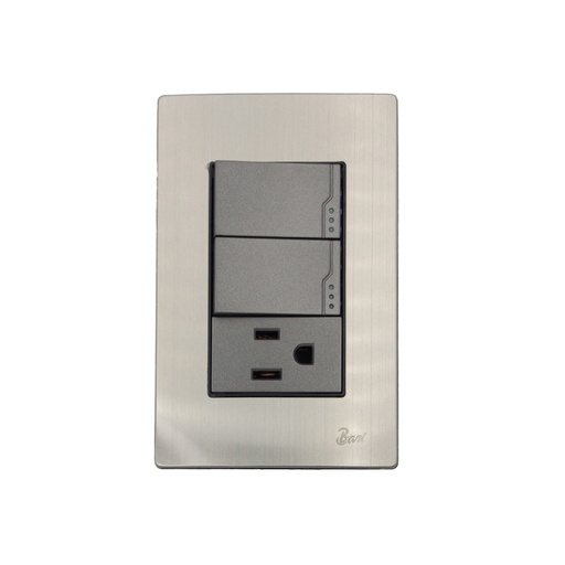 [60.15.INT0212] INTERRUPTOR DOBLE+TOMA CON TIERRA SERIE INOX  BARI                                                                      