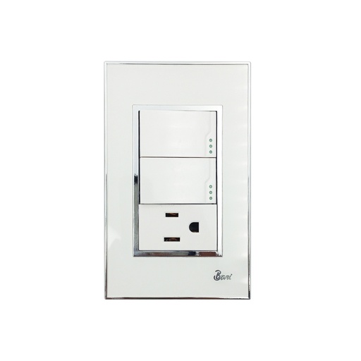 [60.15.INT0412] INTERRUPTOR DOBLE+TOMA CON TIERRA SERIE BIANCO  BARI                                                                    