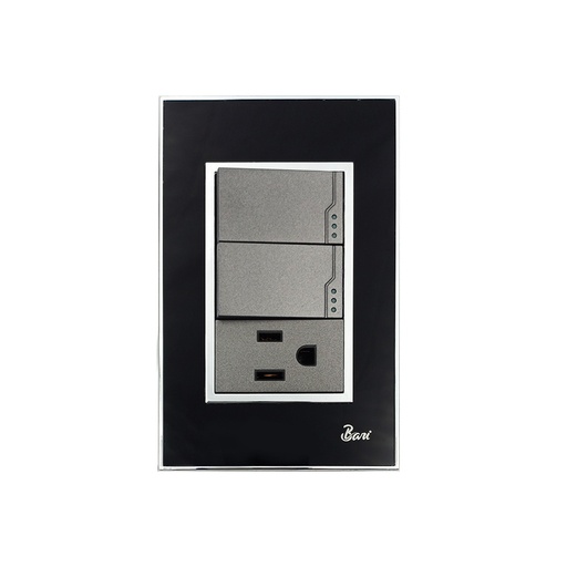 [60.15.INT0512] INTERRUPTOR DOBLE+TOMA CON TIERRA SERIE NERO  BARI                                                                      