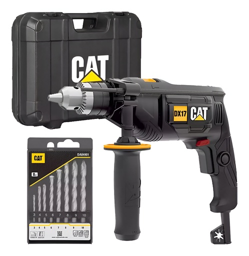 [31.DX17U.1] TALADRO 1/2"  PERCUTOR 750W" CON MALETIN Y JUEGO 8 MECHAS  120V  DX17U.1  CAT                                           