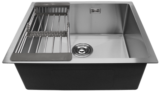 [79.16.MET-902] FREGADERO DE LUJO, ACERO INOXIDABLE, UNA TINA 55X45X22 CM, PARA EMPOTRAR, SATINADO CON ACCESORIOS, METALES ALEADOS