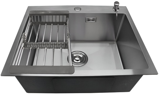 [79.16.MET-903] FREGADERO DE LUJO, ACERO INOXIDABLE, UNA TINA 55X45X22 CM, PARA EMPOTRAR, SATINADO CON ACCESORIOS, METALES ALEADOS