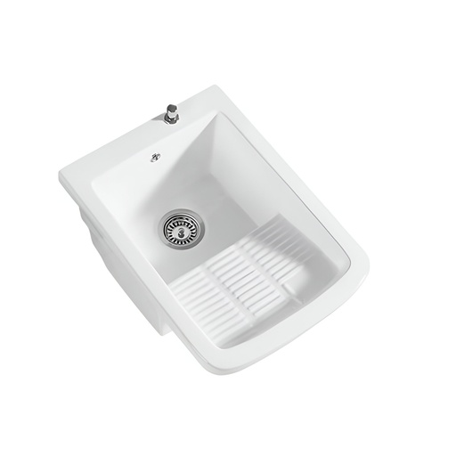 [KU.BAT.DR-6460R2] BATEA DE CERAMICA SOBREPONER 580X430X400MM + DESAGUE, KUBO