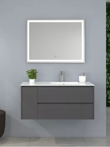 [06.02.227] MUEBLE DE BAÑO GRIS 45X25X50 CM, C/LAVAMANOS+GABINETE+ESPEJO,  227, METALES ALEADOS                                     