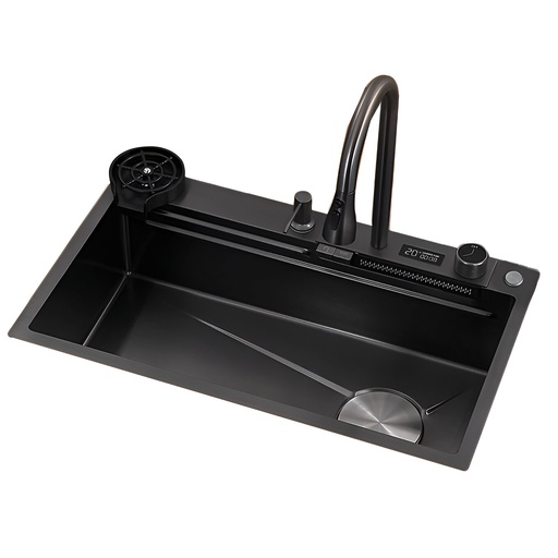 [79.77.FRE.01.15] FREGADERO MULTIFUNCIONAL NEGRO UNA TINA, 75X46X22 CM ACERO INOXIDABLE DIAMANTE SOBRE TOPE, FRE.01.15, BARI