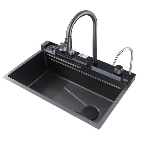 [79.77.FRE.01.16] FREGADERO MULTIFUNCIONAL NEGRO, 75X46X22CM, INTEGRADO UNA TINA ACERO INOXIDABLE DIAMANTE SOBRE TOPE, FRE.01.16, BARI    