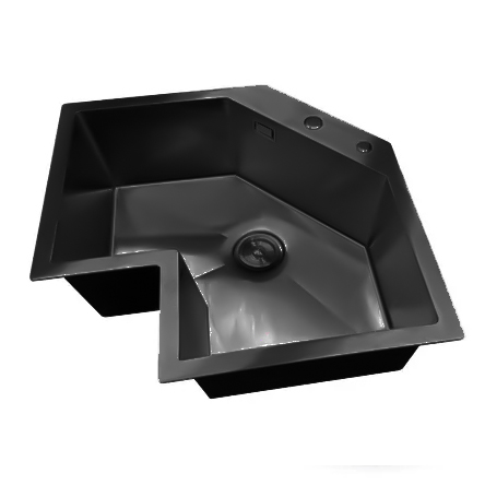 [79.77.FRE.01.18] FREGADERO ESQUINERO UNA TINA ACERO INOXIDABLE NEGRO SOBRE TOPE , BARI 64x64x22                                          