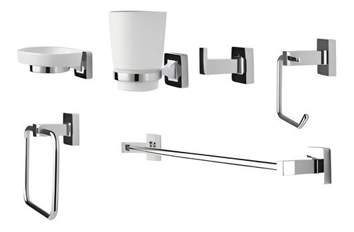 [79.M2161] JUEGO ACCESORIOS BAÑO CUADRADO 6 PZAS LAGO MHILER                                                   