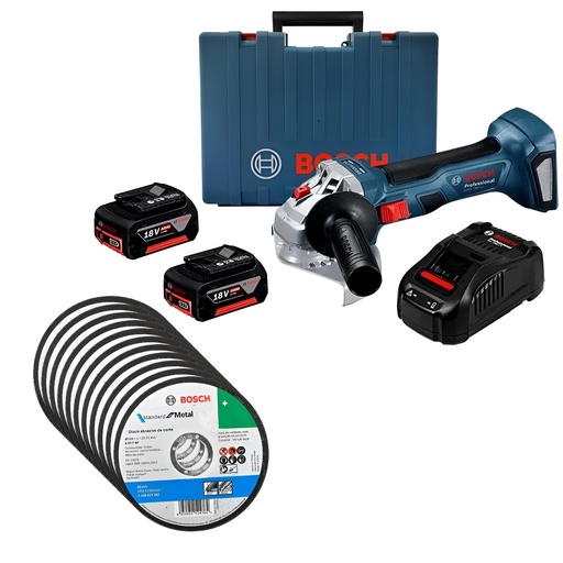 [BH.GWS180-LI] KIT ESMERIL DE 4.1/2", 18V,  BRUSHLESS, CON BATERIA 4.0Ah/CARGADOR, GWS 180-LI, BOSCH                                   