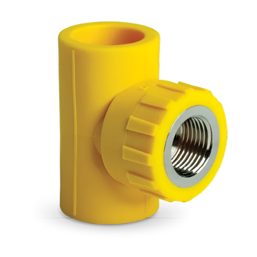 [79.14.DSC201A] TEE CON ROSCA HEMBRA 20 MM X 1/2", LINEA AMARILLA, DONSEN                                                               