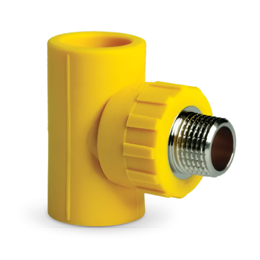 [79.14.DSC301A] TEE CON ROSCA MACHO 20 MM X 1/2", LINEA AMARILLA, DONSEN                                                                