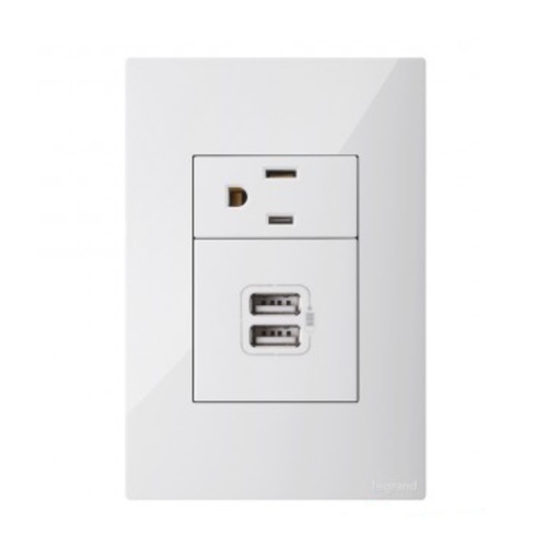 [60.12.GM118A-19] TOMA SENCILLA 2P+T + 2 USB 5V, BLANCO, GENEMAX