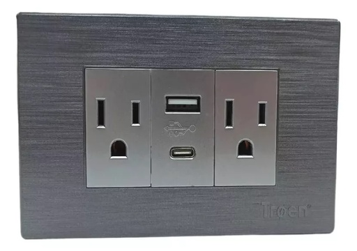 [60.12.GM118A-19S] TOMA SENCILLA 2P+T, 2 USB 5V, ALUMINIO, GENEMAX