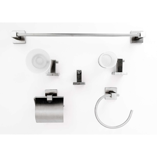 [80.50200BN] JUEGO DE ACCESORIOS P/BAÑO, CUADRADO ACERO INOX 50200-BN , OMEGA 