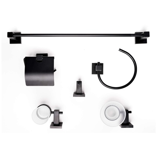 [80.50200MB] JUEGO DE ACCESORIOS P/BAÑO DE 6 PCZ, CUADRADO NEGRO 50200-MB , OMEGA 