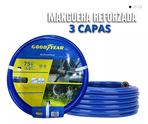 [17.01.GY341503GHS] MANGUERA REFORZADA 3 CAPAS 3/4" 45.7 MTS C/CONEX DE BRONCE GOODYEAR
